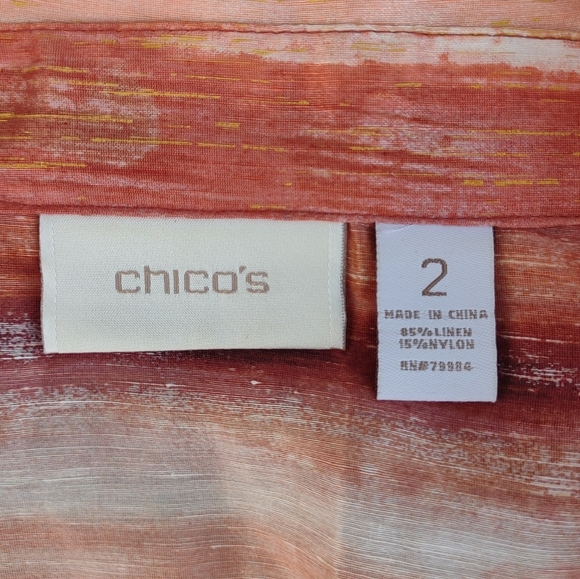 Chico's Linen Blend Open Front Blazer Large 12 Coral - Picture 3 of 9